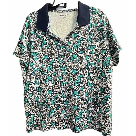 Lands End Shirt Womens 1X Dandelion Popover Top Casual Vacation Summer Preppy - Picture 1 of 5